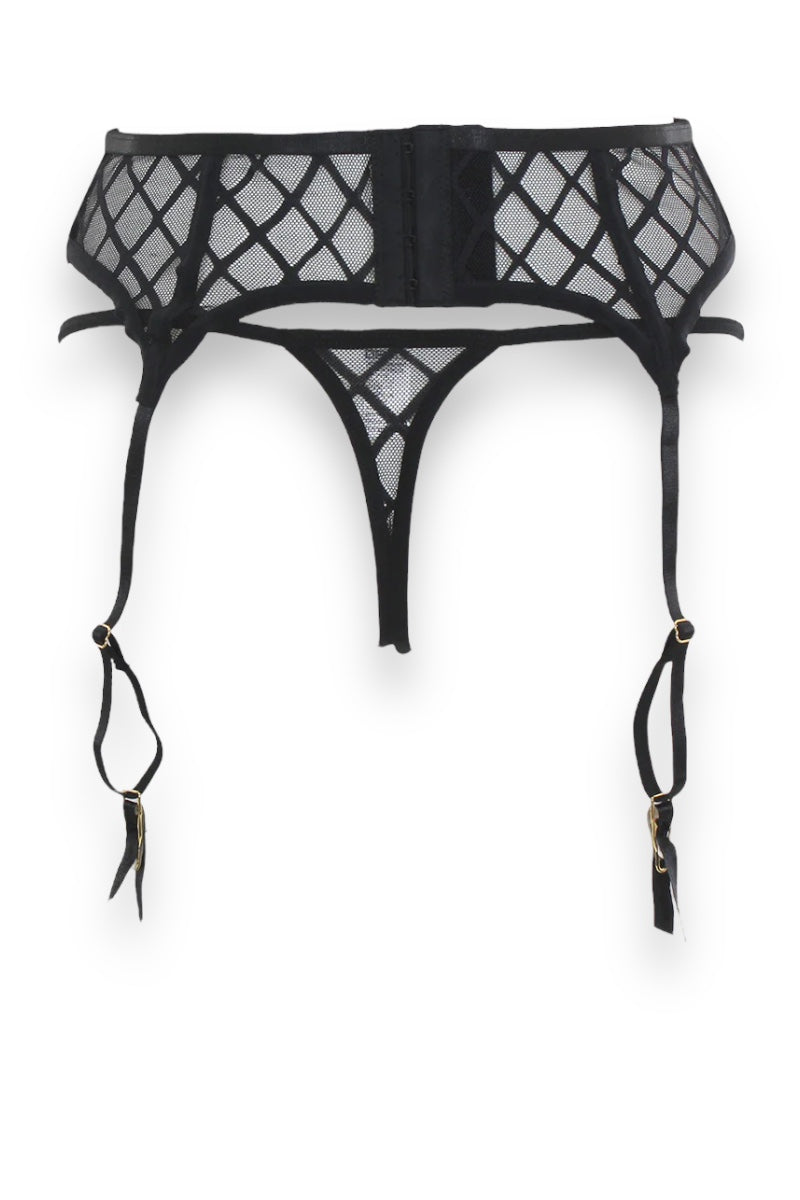 Window Panel Fishnet Garter Belt and Thong Set