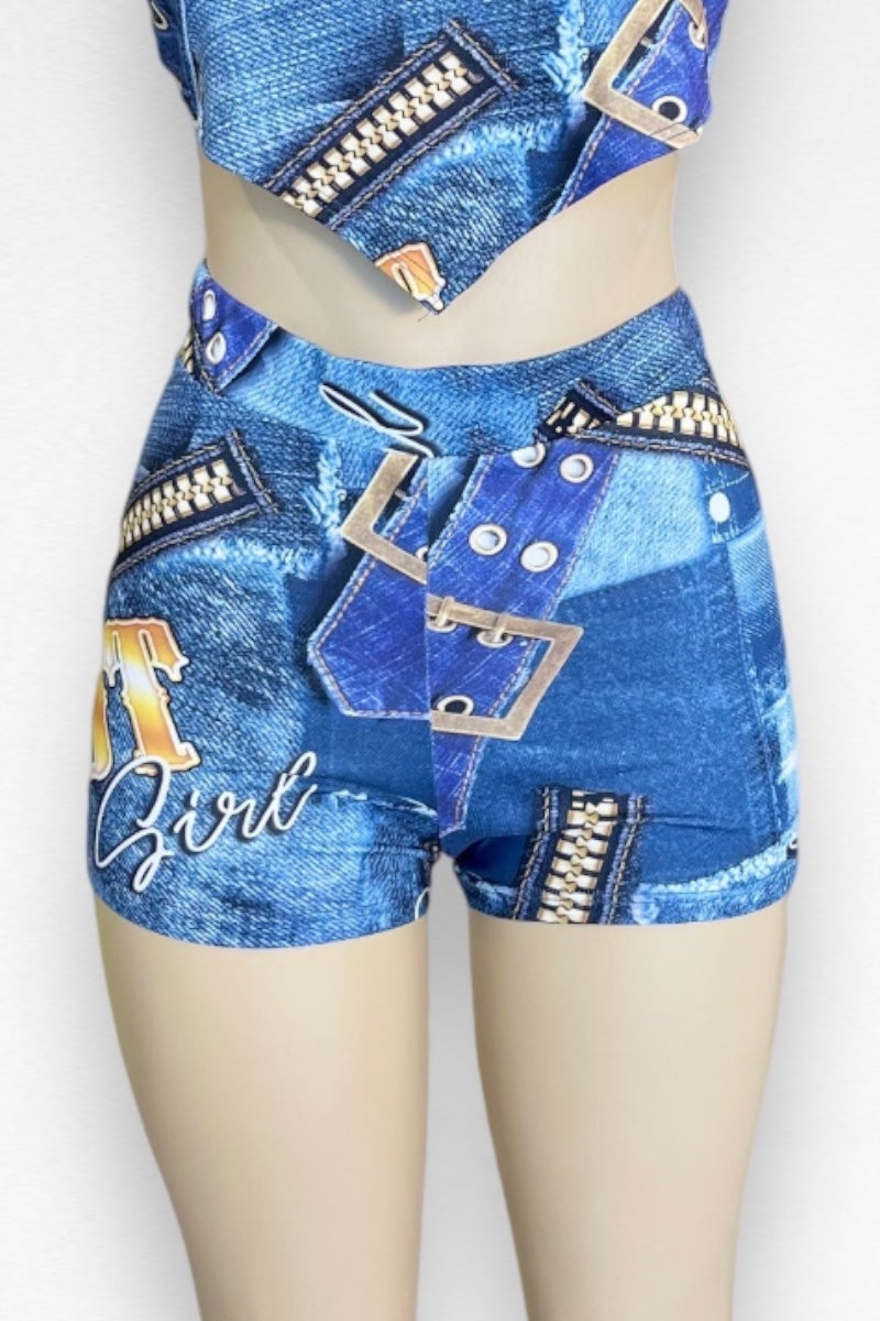 Hot Girl Denim Print Shorts