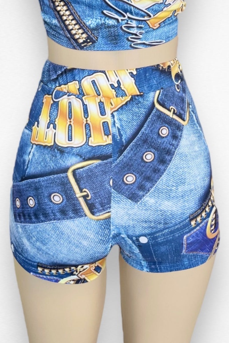 Hot Girl Denim Print Shorts