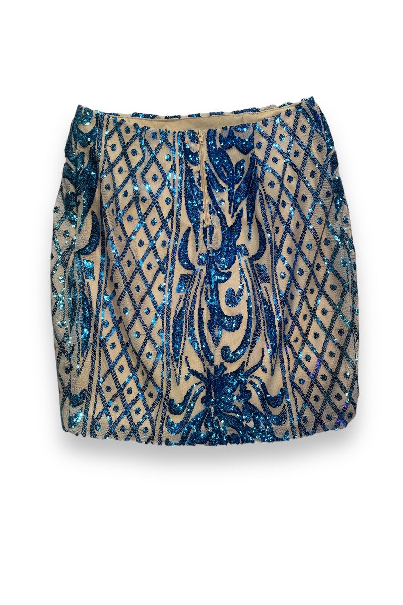 Blue Sequins Mesh Skirt