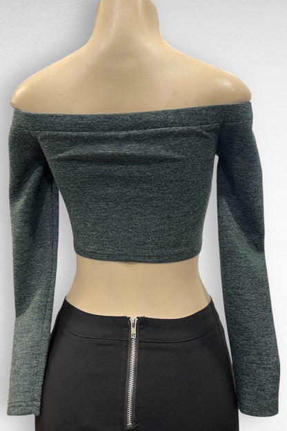 Rhinestone Off Shoulder Sweater Crop Top