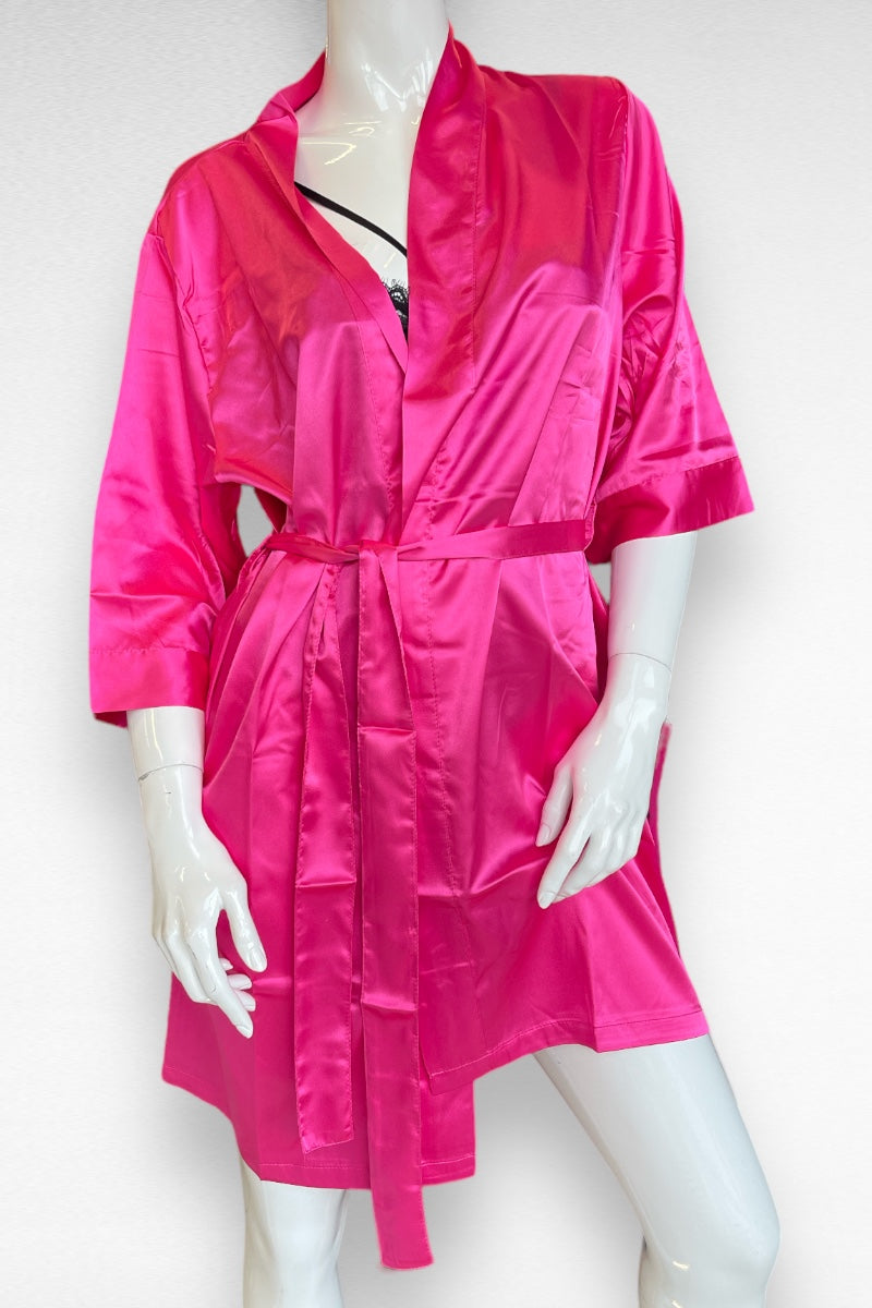 Satin Kimono Robe - Hot Pink