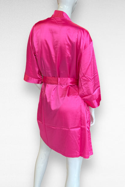 Satin Kimono Robe - Hot Pink