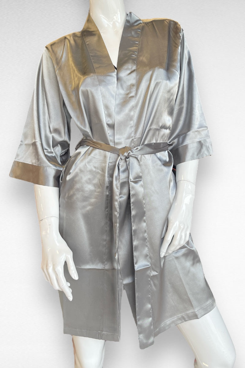 Satin Kimono Robe - Silver