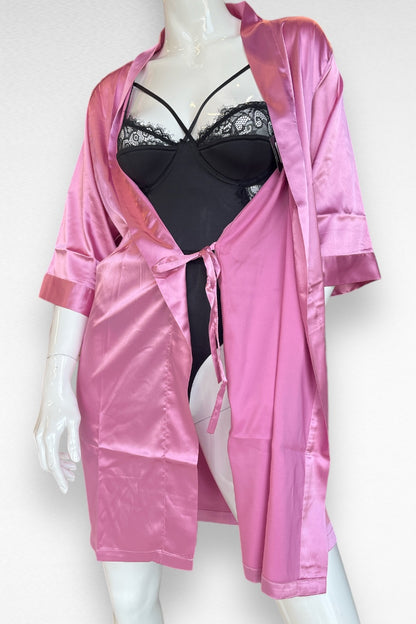 Satin Kimono Robe - Rose