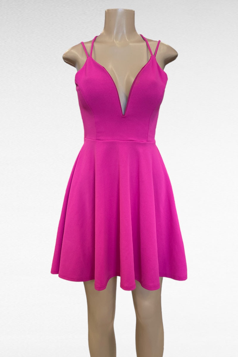 V Shape A-Line Dress W/ Rear Criss Cross