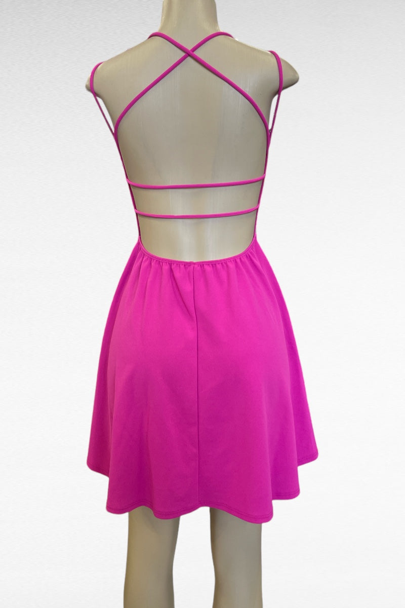 V Shape A-Line Dress W/ Rear Criss Cross