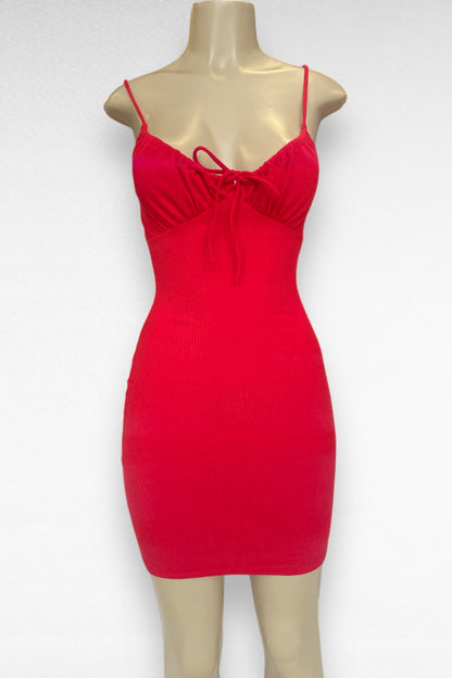 Ribbed Drawstring Bodycon Dress