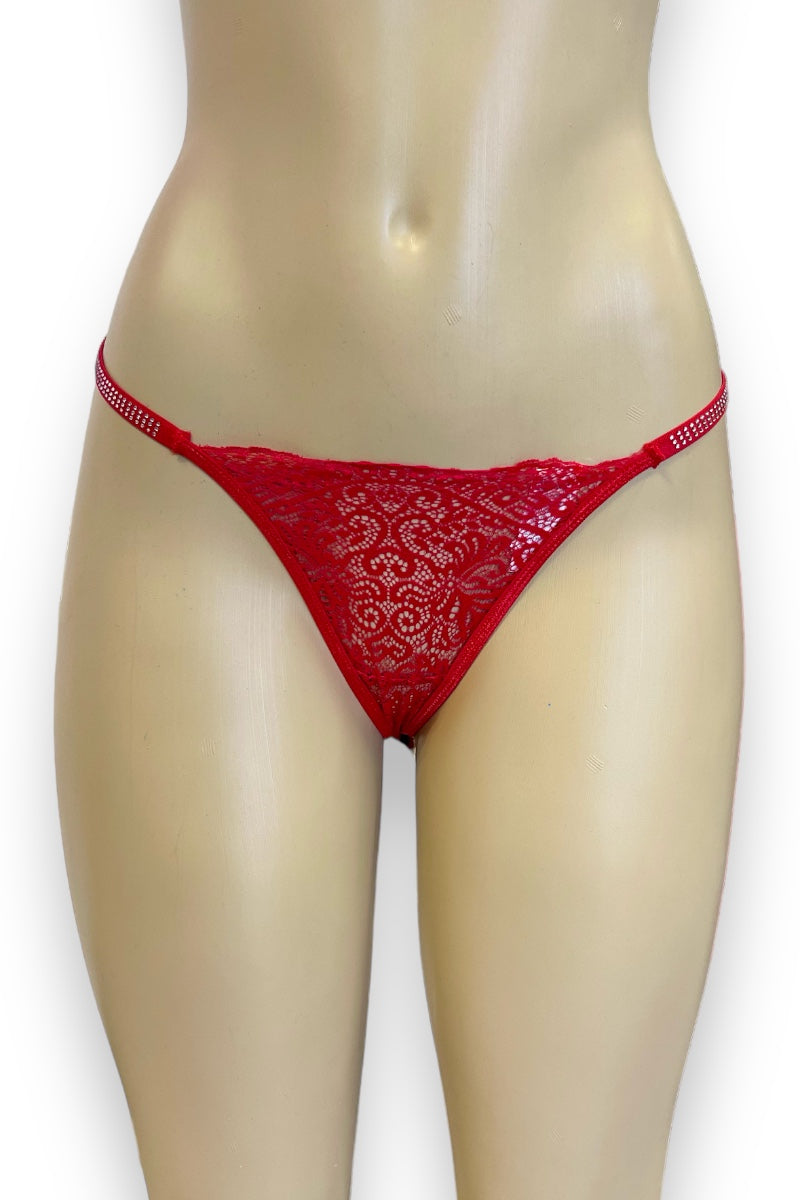 Lace V String Thong Panty W/ Rhinestones