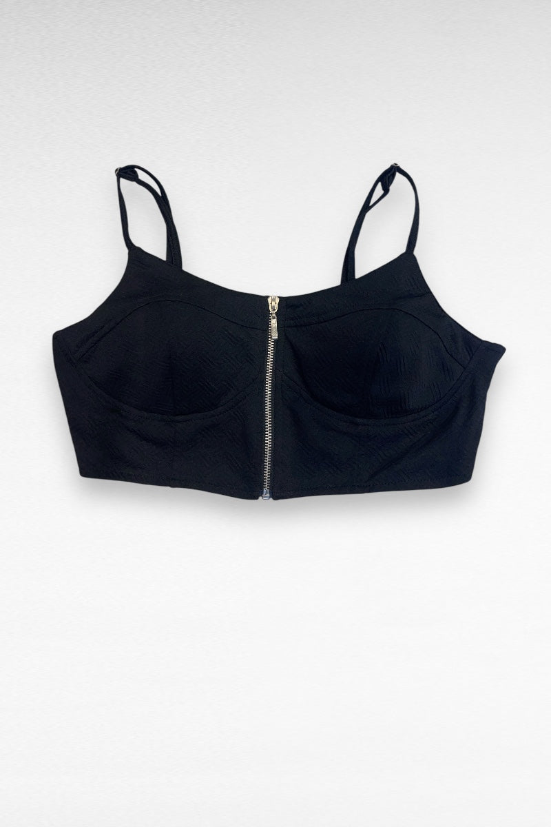 Caged Back Zip Up Bralette Top