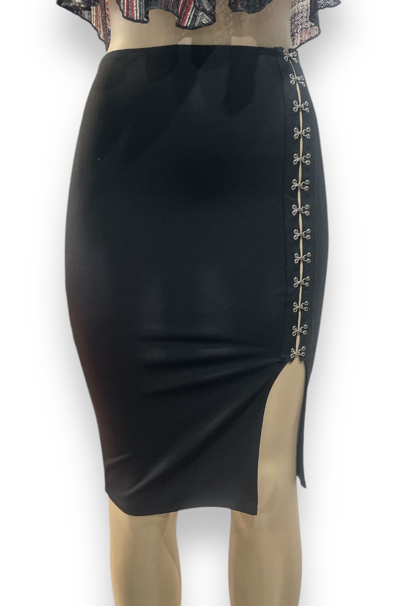 Hook and Eye Open Slit Pencil Skirt