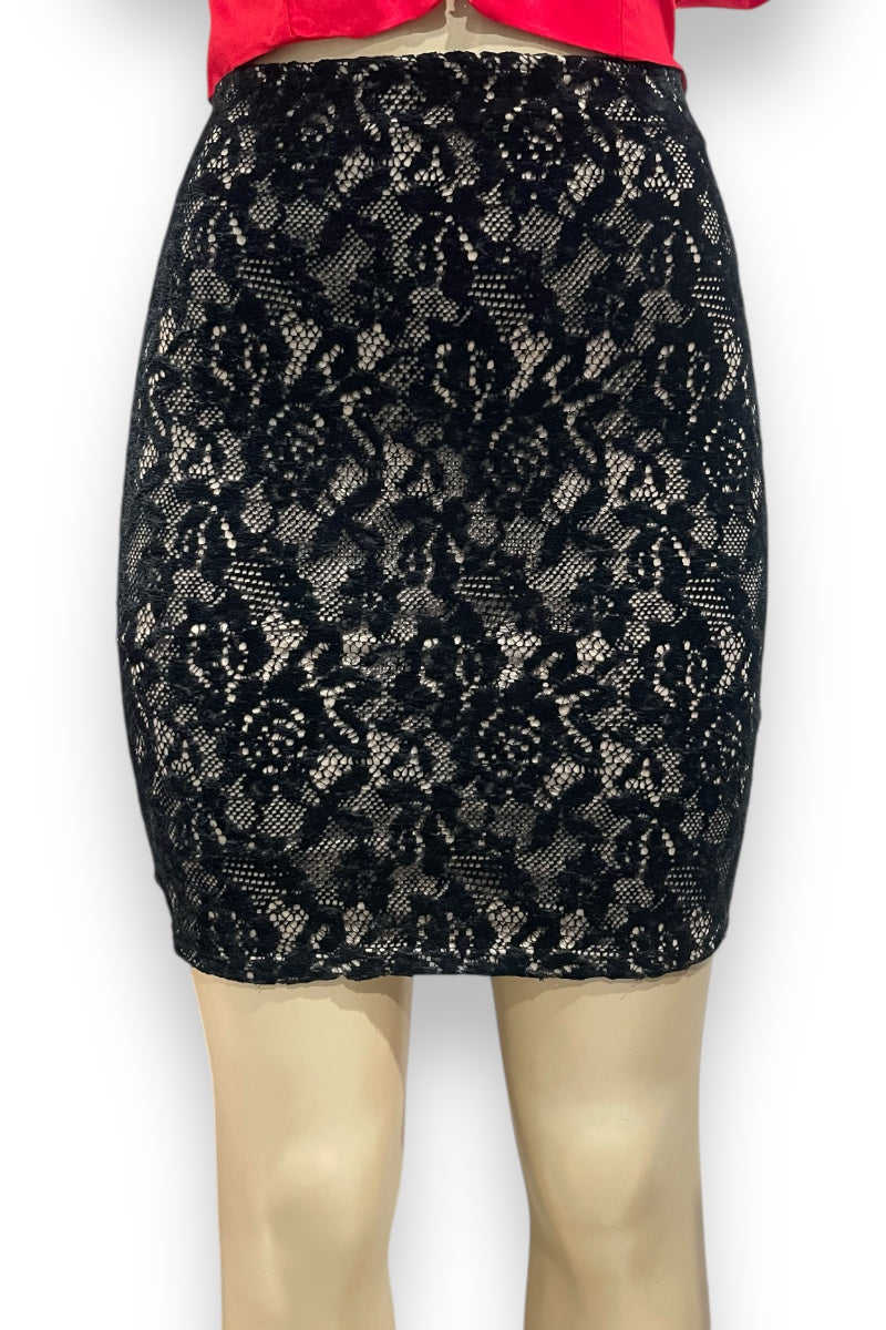 Velvet Lace Mini Skirt