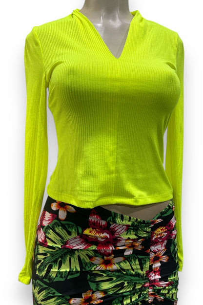 Long Sleeve Ribbed V Neck Shirt