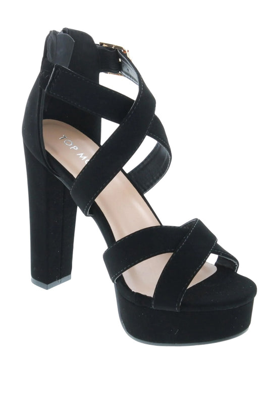 Criss Cross Peep Toe Platform Chunky Heels