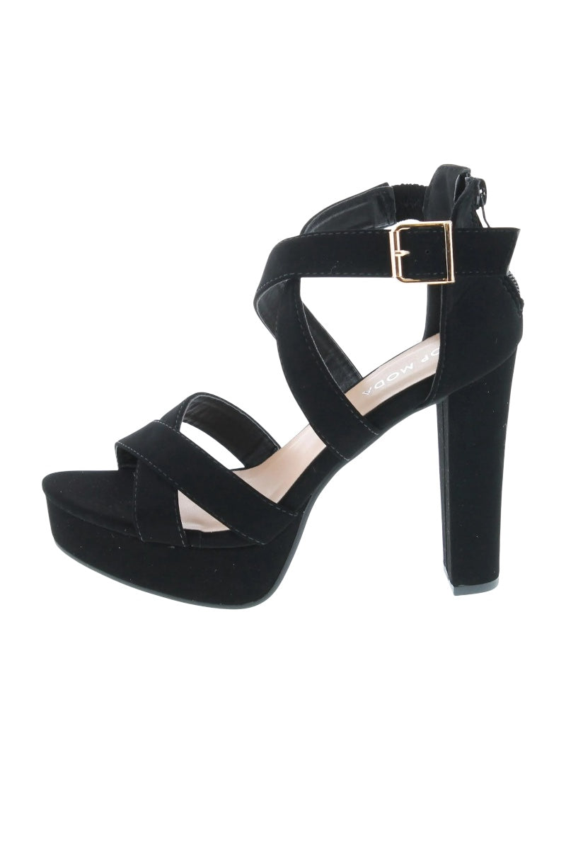 Criss Cross Peep Toe Platform Chunky Heels