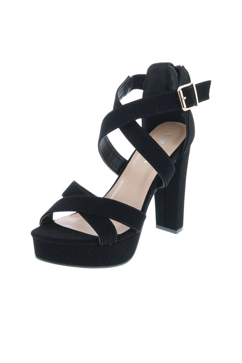 Criss Cross Peep Toe Platform Chunky Heels