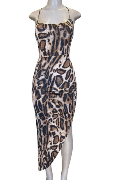 Lace Back Asymmetrical Leopard Print Dress