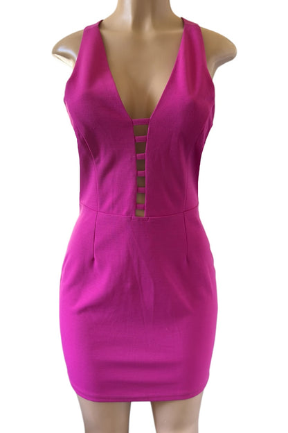 X Cut Zip Up Caged Dress #ID65935