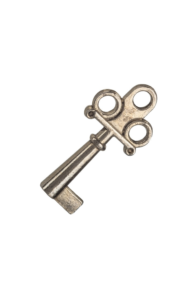Vintage-style metal key on a white background