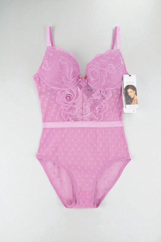 Polka Dotted and Rose Lace Bustier Teddy #DF2513