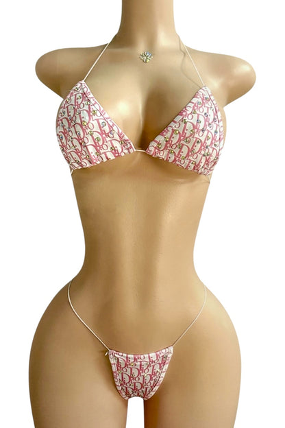 Print Studded String Lingerie Bikini Set