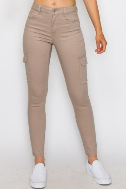 Push-Up Hi-Rise Cargo Pocket Twill Pants - Khaki 