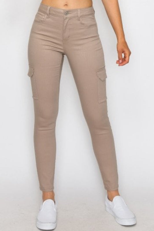 Push-Up Hi-Rise Cargo Pocket Twill Pants - Khaki 