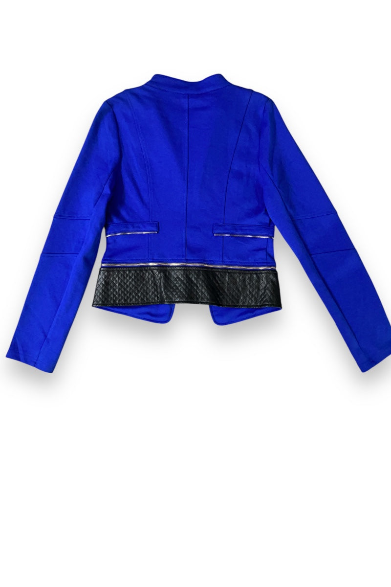 Quilted PU Detail Zipper Trim Biker Jacket