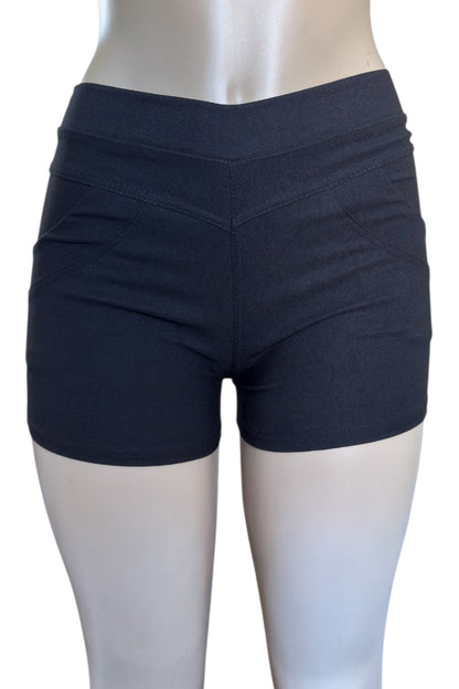 BLACK shorts on a mannequin against a white background