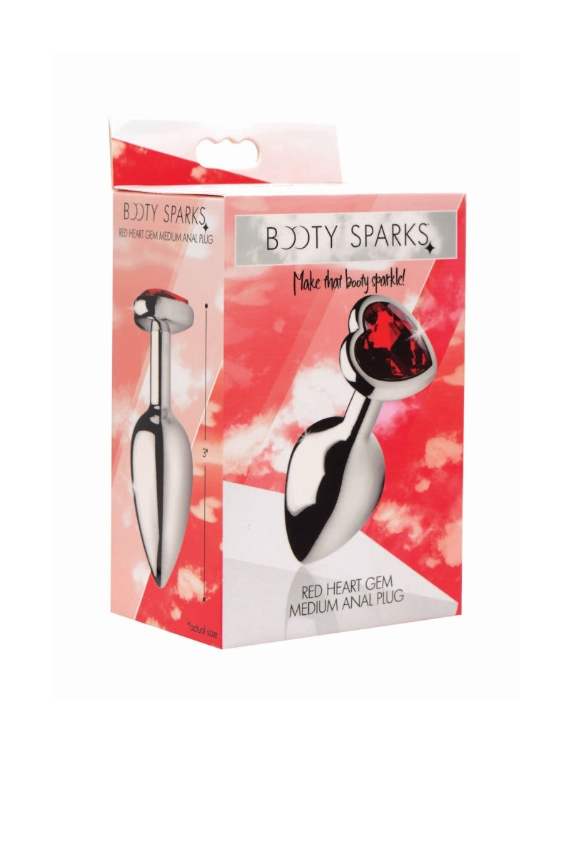 Box of Booty Sparks Red Heart Gem Medium Anal Plug on a white background