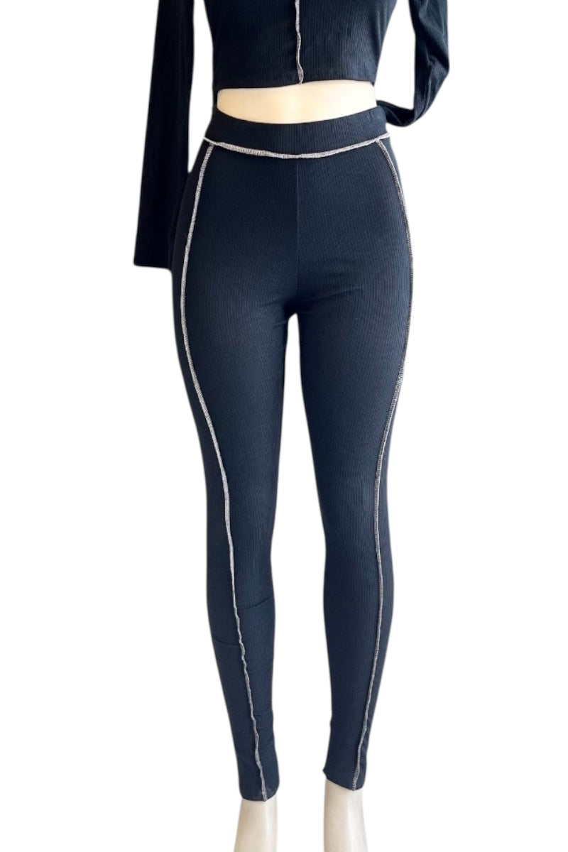 Black leggings with stripes on a white background