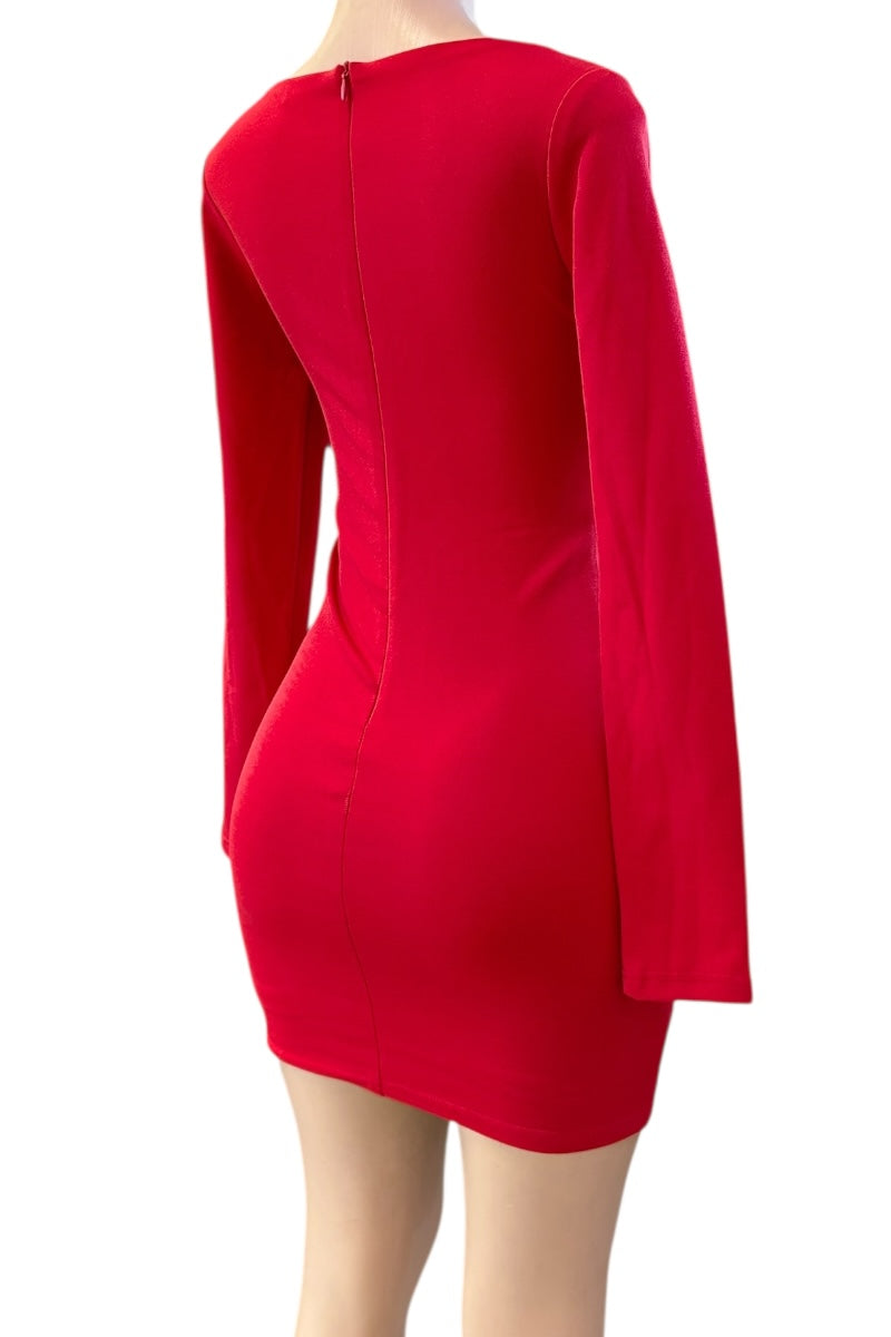 Red dress with long sleeves on a white background