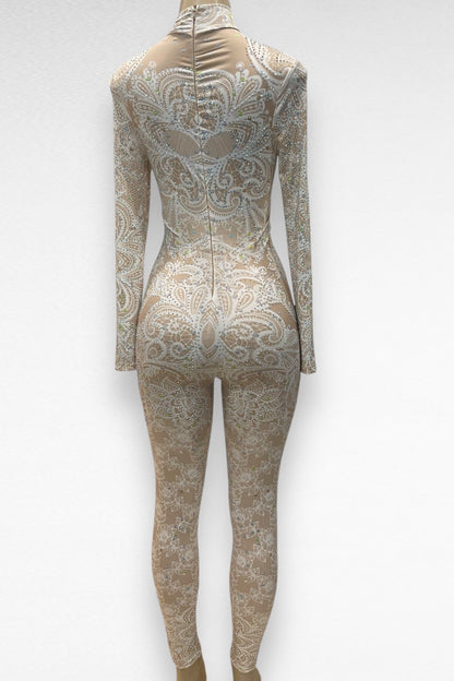 Rhinestone Floral Print Full Jumpsuit