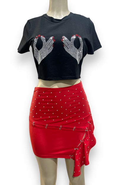 Rhinestone Hands Crew Neck Crop Top