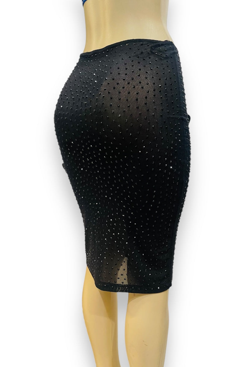 Rhinestone Sheer Pencil Skirt