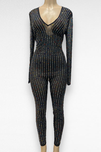 Rhinestone Striped Multicolor Jumpsuit