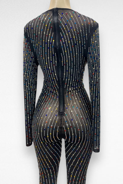 Rhinestone Striped Multicolor Jumpsuit