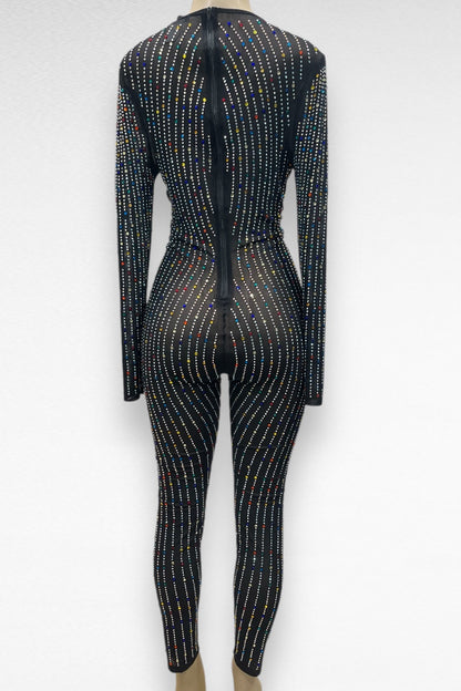 Rhinestone Striped Multicolor Jumpsuit