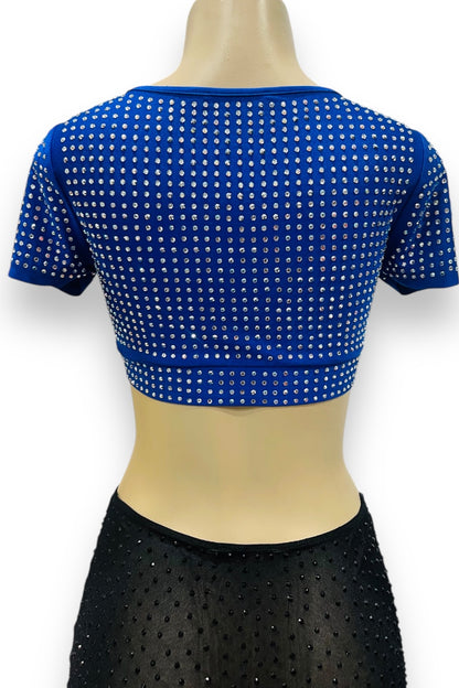 Rhinestone V Neck Crop Top