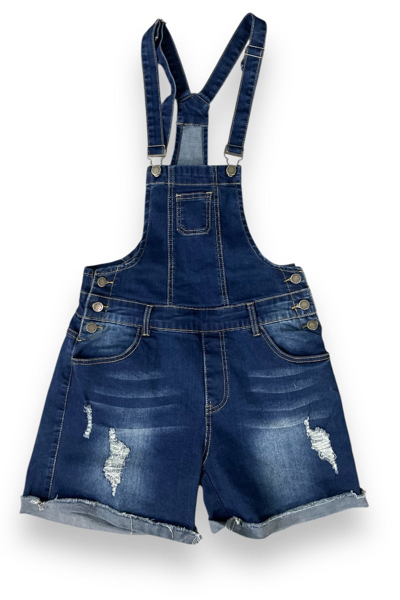 Ripped Denim Bib Overall Shorts