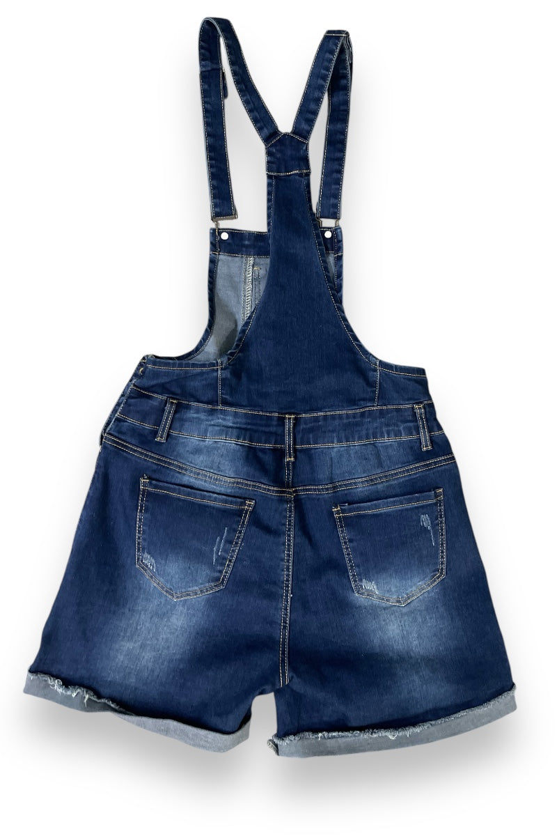 Ripped Denim Bib Overall Shorts