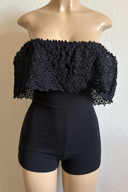 off shoulder romper with lace