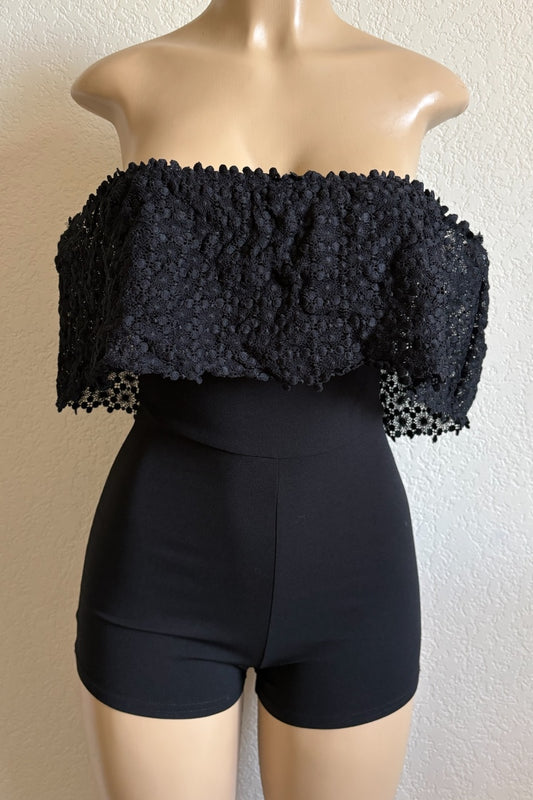 off shoulder romper with lace