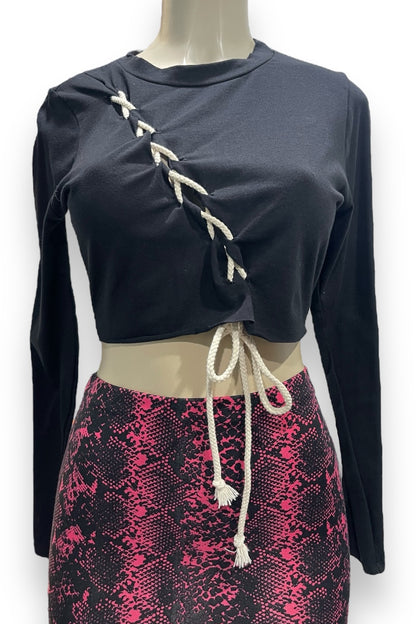 Rope Lace Up Long Sleeve Crop Top