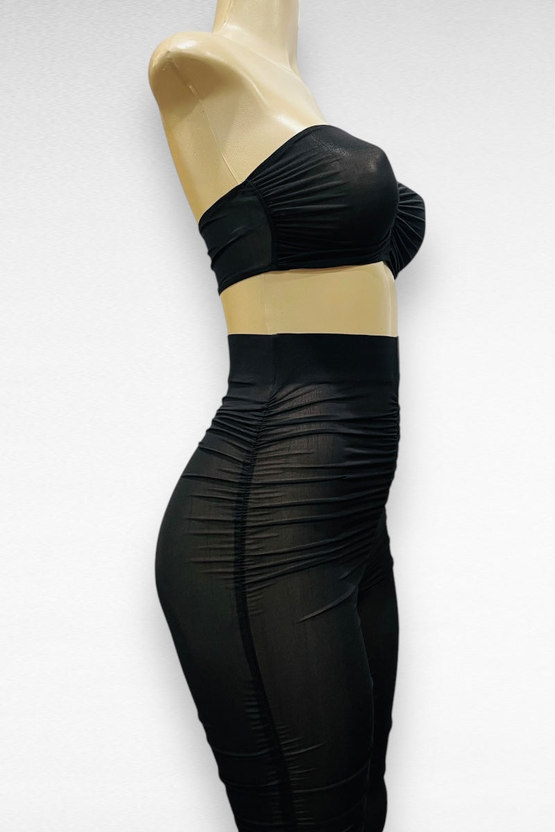 Ruched Mesh Tube Top and Leggings Set