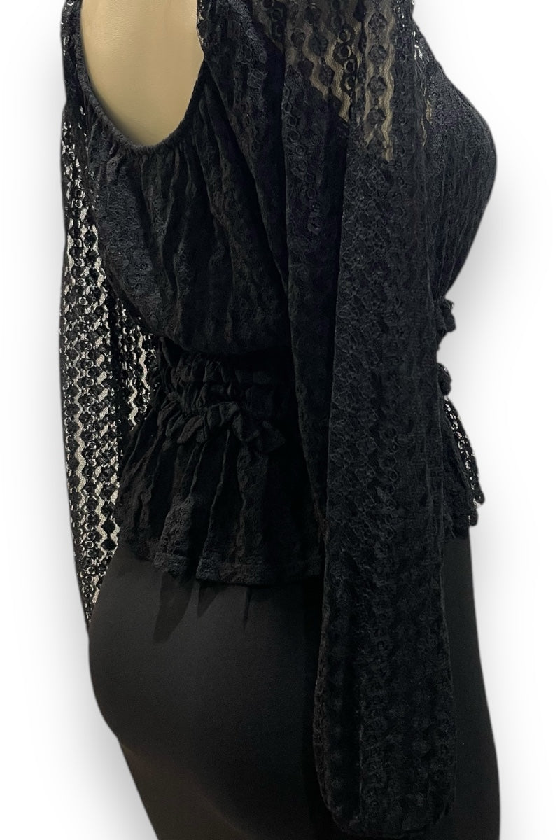 Ruffled Lace Square Neck Long Sleeve Top
