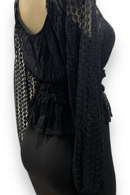 Ruffled Lace Square Neck Long Sleeve Top