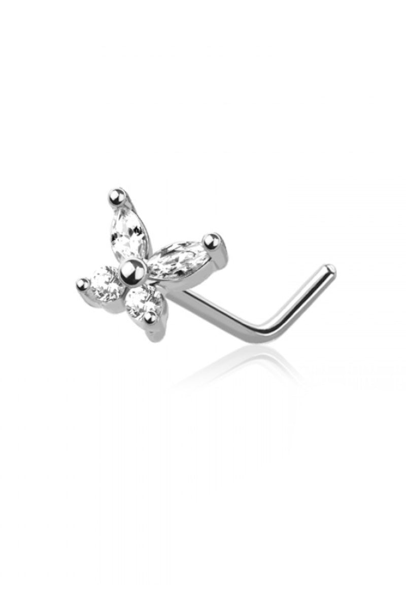 Silver  Butterfly Nose Ring - L Shape