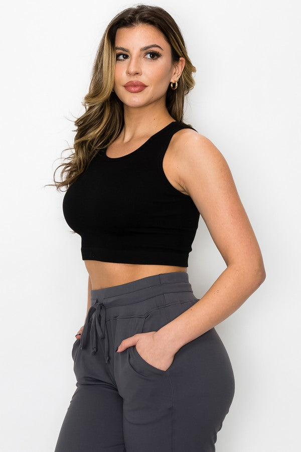 Ribbed High Neck Cropped Tank Top