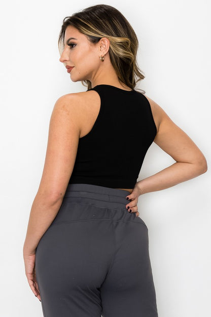 Ribbed High Neck Cropped Tank Top